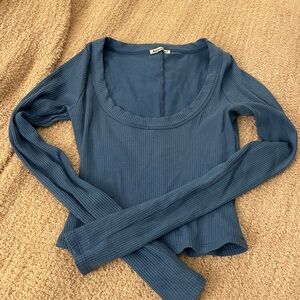 Reformation Scoop Neck Ribbed Long Sleeve T, Size M